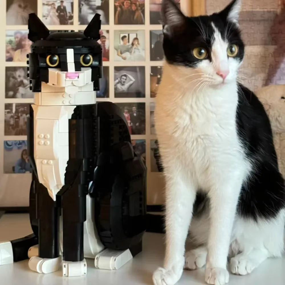 1710Pcs MOC New 21349 Tuxedo Cat Building Blocks Creative Cartoon Animal Assembly Toy Diy Educational Puzzle Toys Gifts